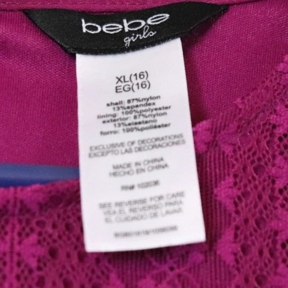 Bebe Girls Magenta Pink Lace Ruffle‎ Long Sleeve Blouse Top XL 16